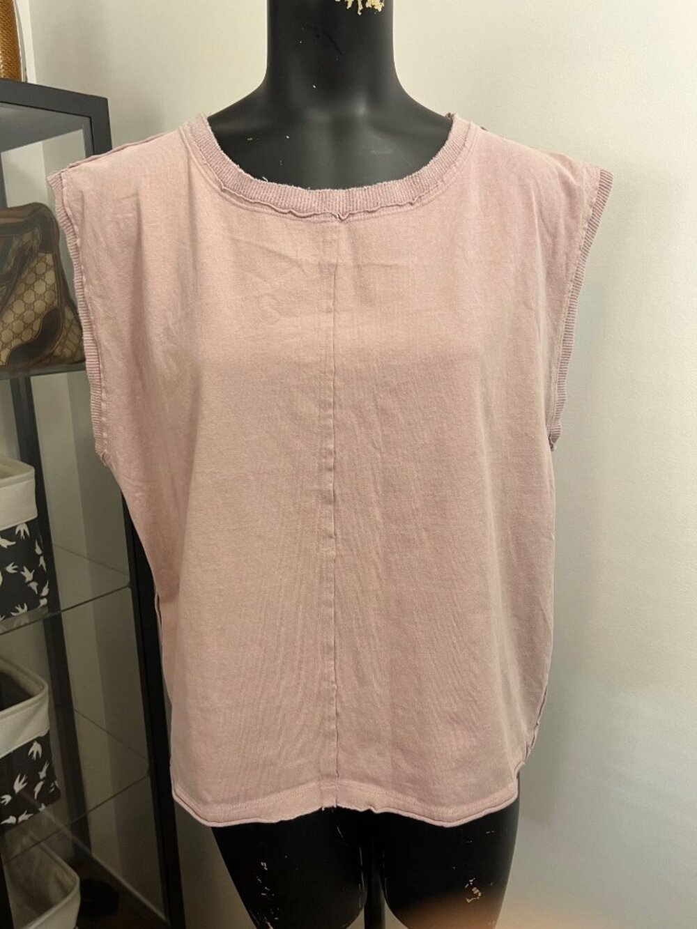 We The Free Mauve Pink Sleeveless Cotton Top Raw-Edge Hem Size Large